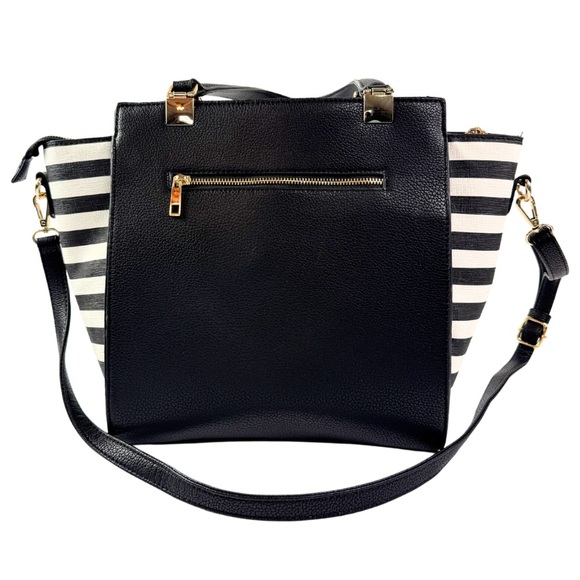 Madison‎ West Black and White Striped Women's Shoulder Hand Bag - Picture 1 of 16